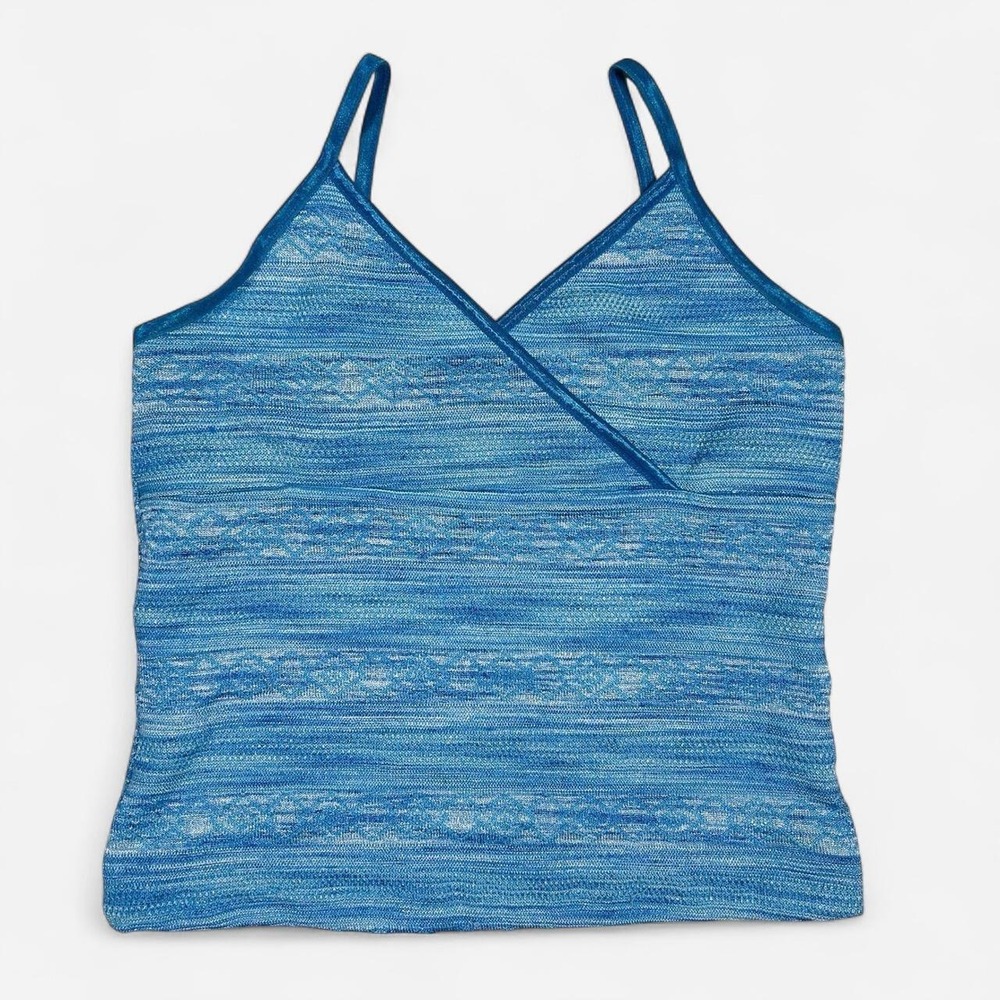Vintage Helium Blue‎ Knit Cropped V-Neck Wrap Tank Top Spaghetti Strap